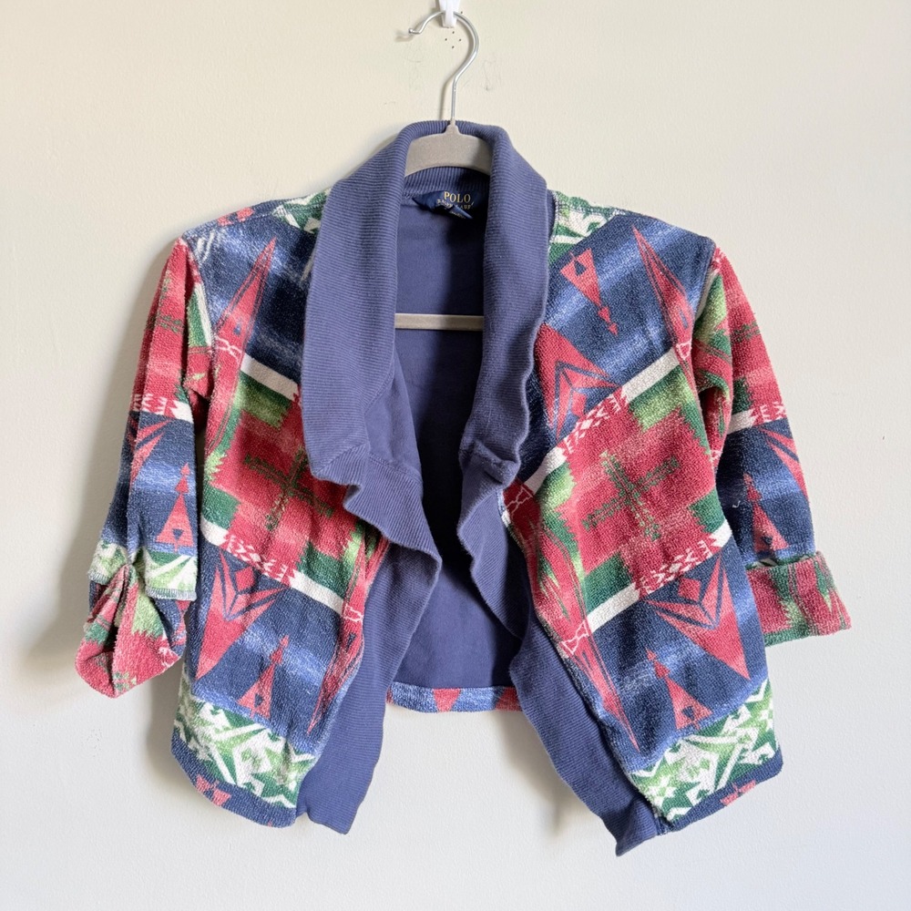 Polo Ralph Lauren Kids Southwestern Geometric Shawl Collar Cardigan Blue 3 3T
